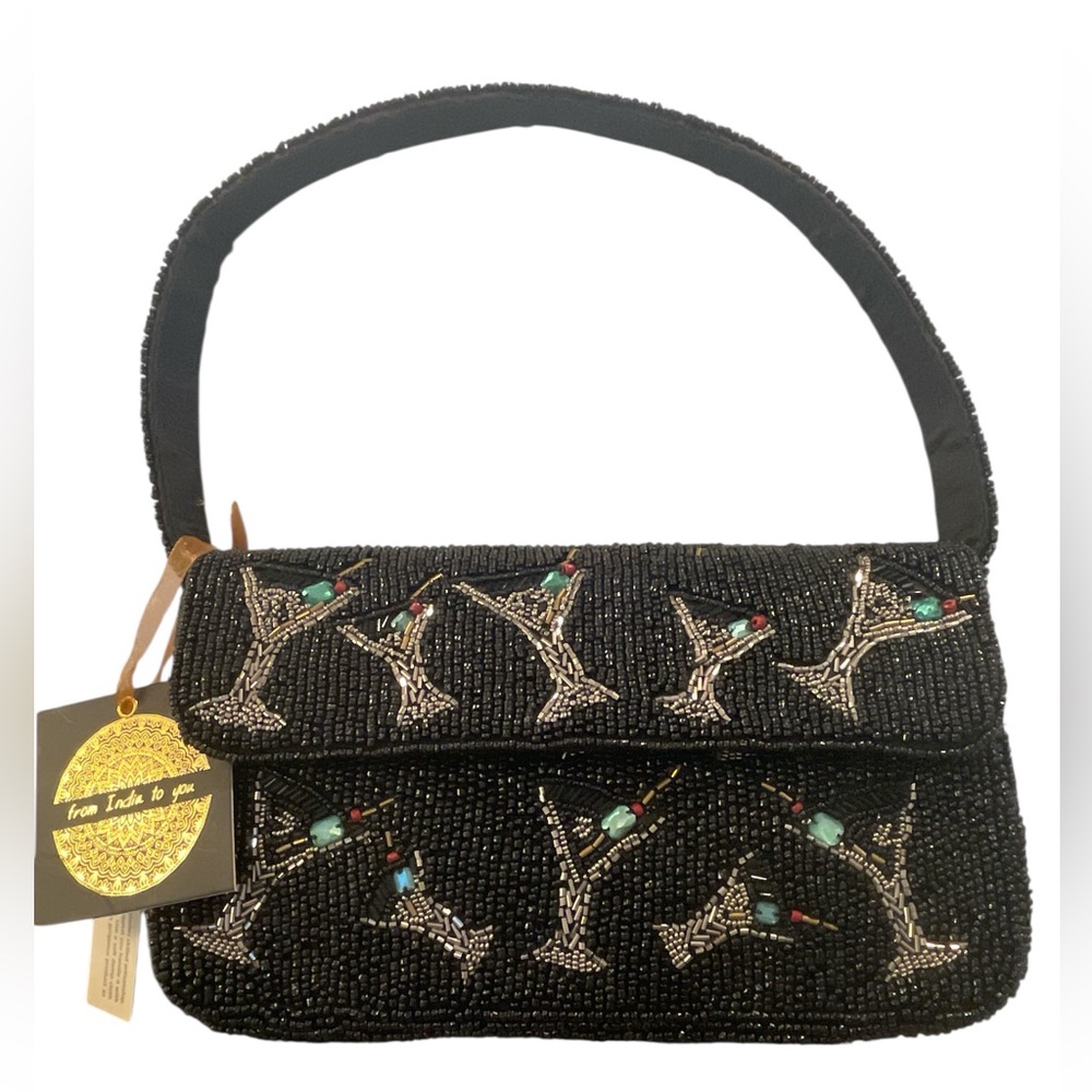 Viral Handcrafted Beaded Martini Hand Bag in Black